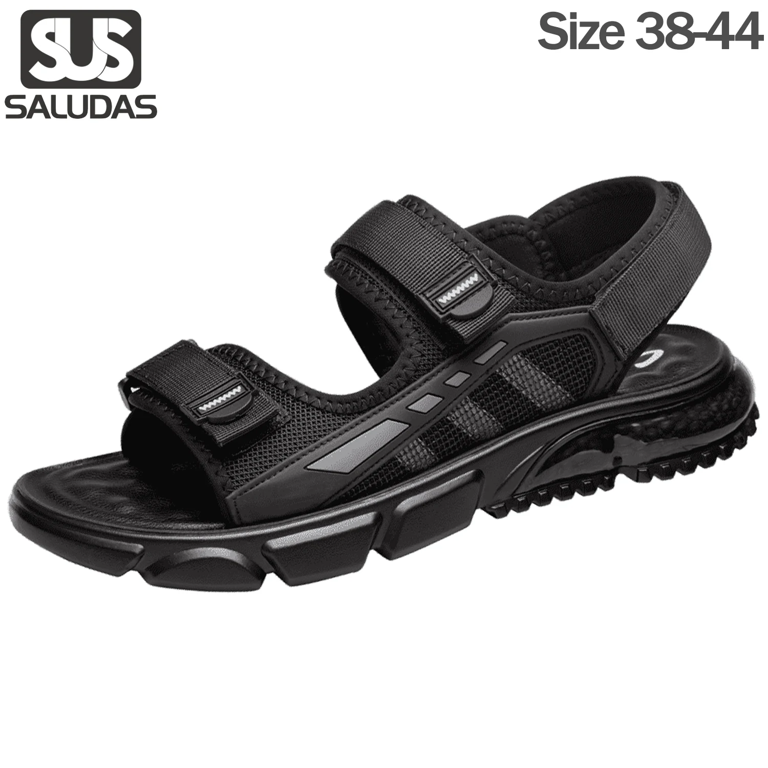 

SALUDAS Men Sandals Mesh Breathable Outdoor Leisure Velcro Male Sandals Cushion Beach Shoes Latex Soft Soled Roman Man Shoes