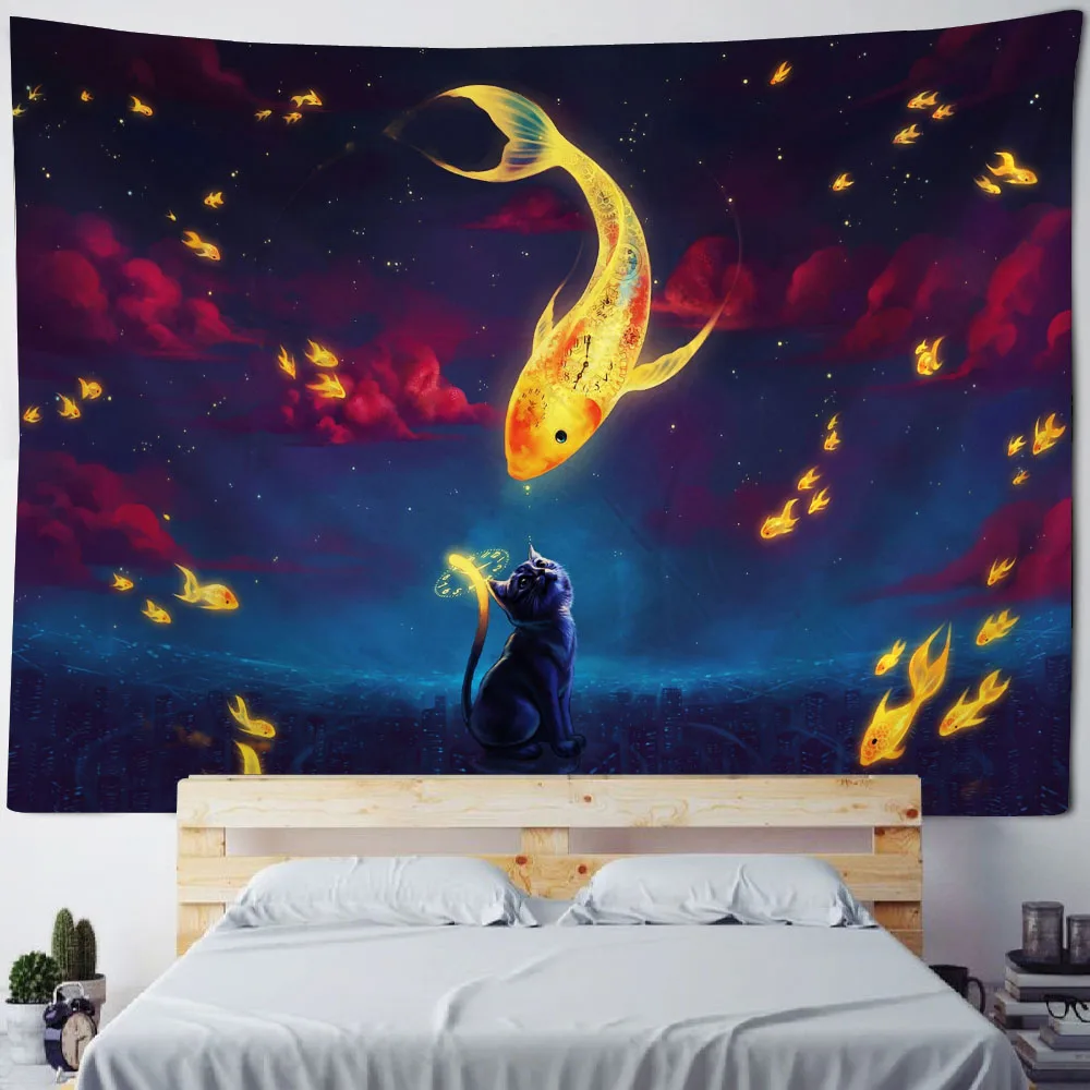 

Animal tapestry fantasy horse lion wolf aesthetics room wall hanging bohemian hippie psychedelic scene home wall art decoration