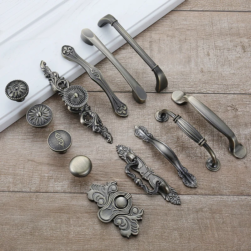 

Antique Bronze Cabinet Handles and Knobs Metal Drawer Pulls Vintage Kitchen Cupboard Handle and Knobs Furniture Handles Hardware