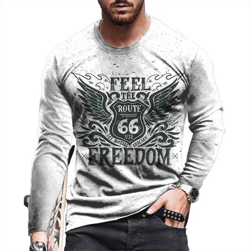 

Vintage Men's T-Shirts US Route 66 3D Printed Long Sleeves T Shirt Tops Male O-Neck Oversized Loose Streetwear Men's Clothing