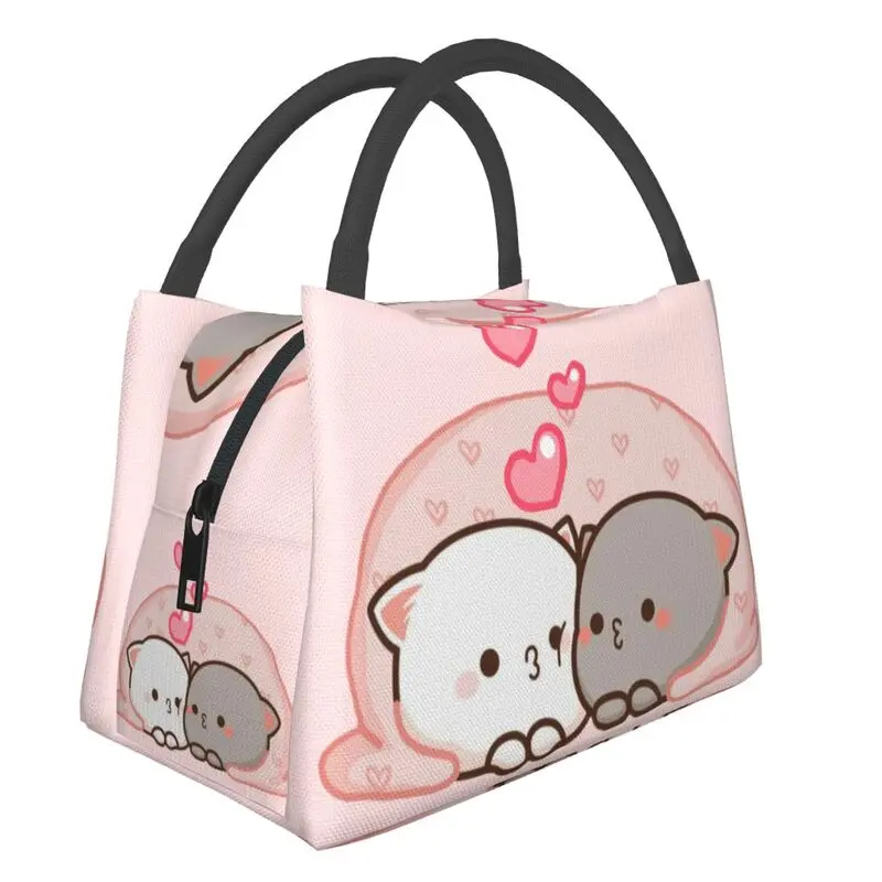 

Милые сумки для обеда Mochi Cat Peach And Goma Love Kiss, женские термоизолированные ланч-боксы для офиса, путешествий