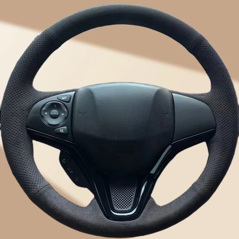 

Изготовленный на заказ чехол на руль автомобиля из замши для Honda Fit City Jazz 2014-2019 Vezel 2015-2017 HRV 2016-2019, салон автомобиля, Стайлинг автомобиля