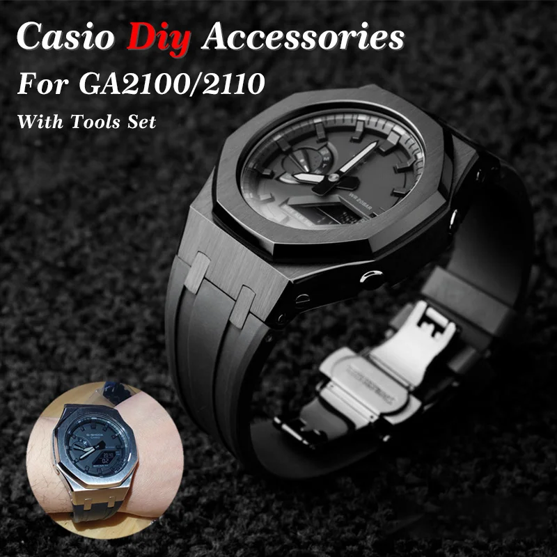 

3rd Modified Band GA2100 GA2110 Gen3 Rubber Watch Strap bezel Metal Stainless Steel Third generation Frame Accessory