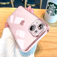 luxury plating clear glitter diamond with lens protector case for iphone 13 12 11 pro max x xs max xr 7 8 plus silicone cover