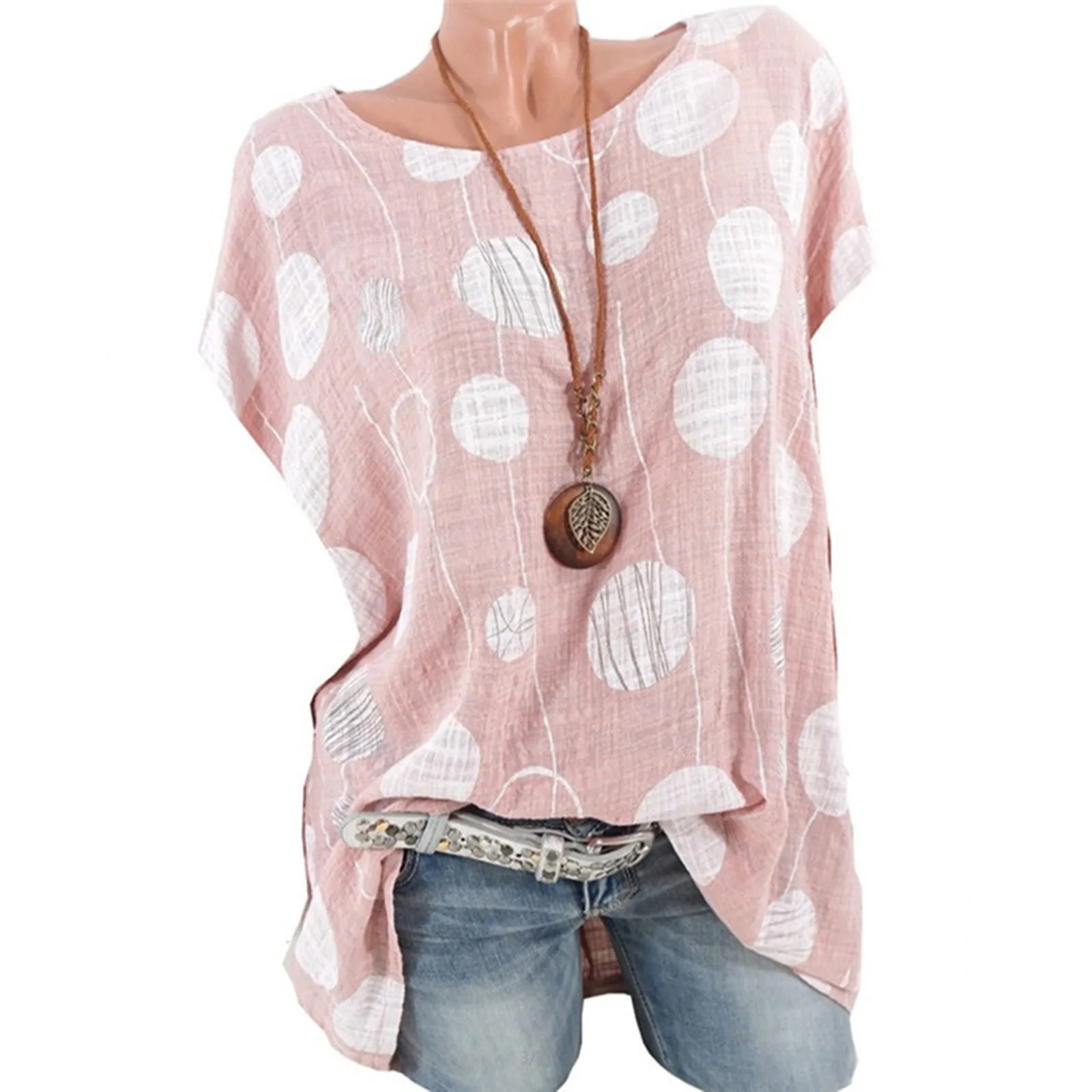 

Womens Print Casual Dot Print Short Sleeve Casual Loose Pullover Sweatshirt Tops Girls White Long Sleeve