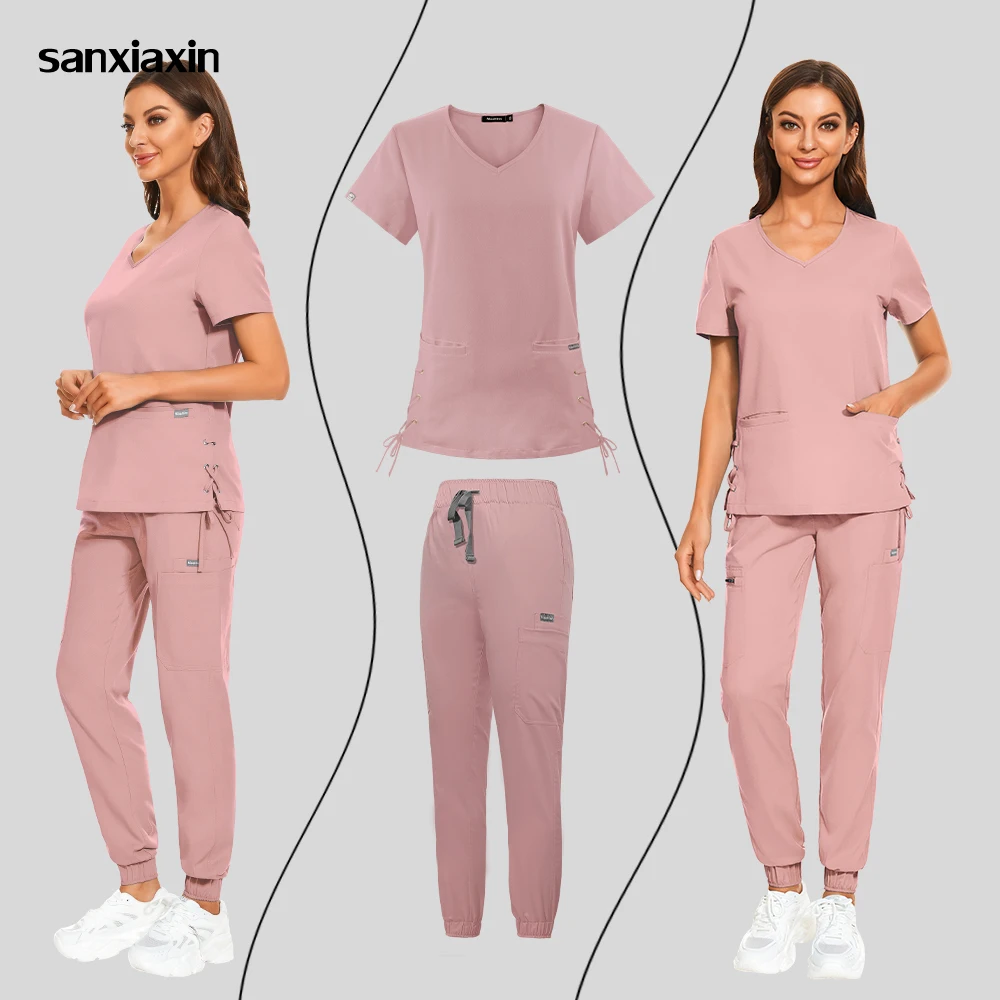 

Новинка, бриллиантовый набор медицинских скрабов, рабочая одежда для врачей, униформа для медсестер и медсестер, хирургический халат с V-образным вырезом, брюки с несколькими карманами