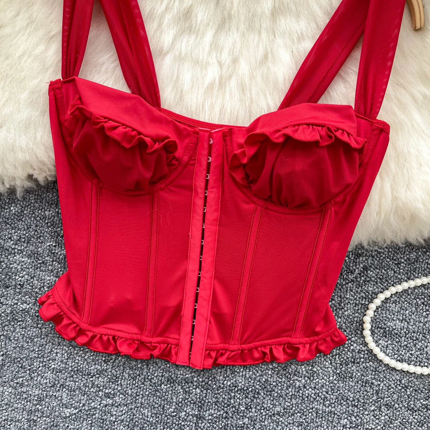 Женский винтажный Топ на пуговицах элегантная майка с бретельками и закрытой