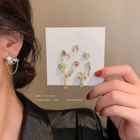 9 piece earrings set 925 silver needle with diamond and pearl zircon bow heart earrings super fairy girl personality earrings