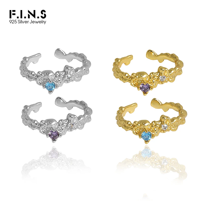 

F.I.N.S 100% S925 Sterling Silver Irregular Ring Multicolor Cubic Zirconia Uneven Open Rings for Women Stackable Finger Jewelry