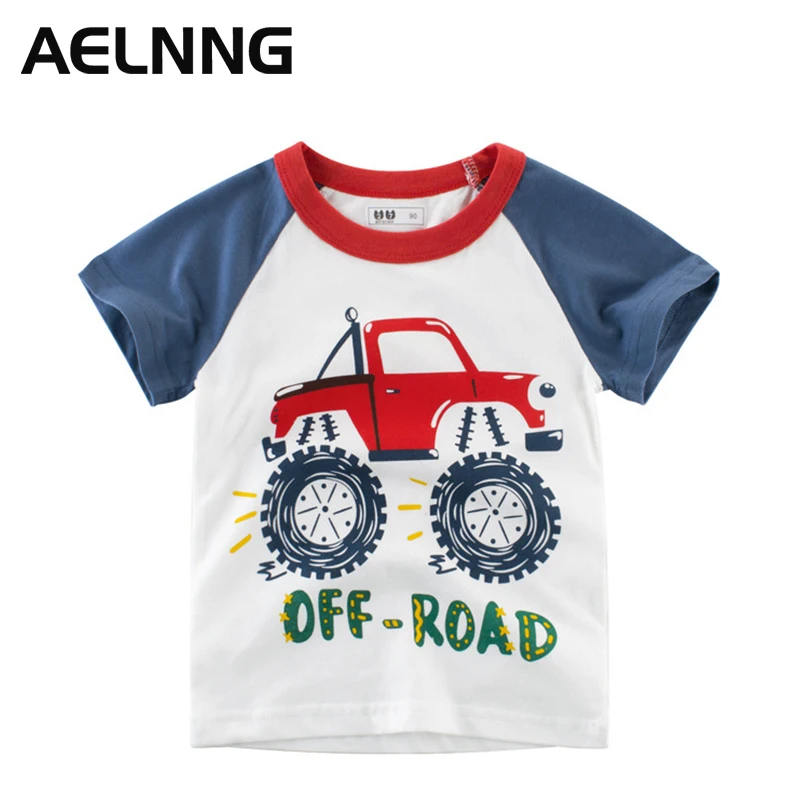 

2022 Summer Children's T-shirts Cute Cartoon Car Boy T-shirt Cotton Casual Splicing Kids Tops 1-9Y Child Clothing 9838