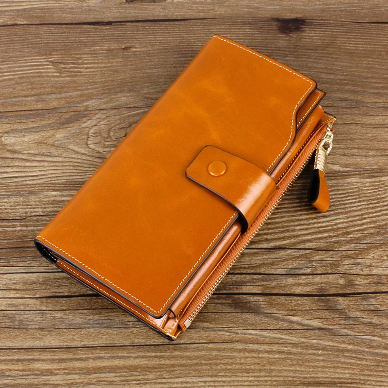 

New Fashion RFID Wallet Women's Multi Card Wallet Leather Women's Wallet Long Large Capacity Oil Wax Leather Wallet