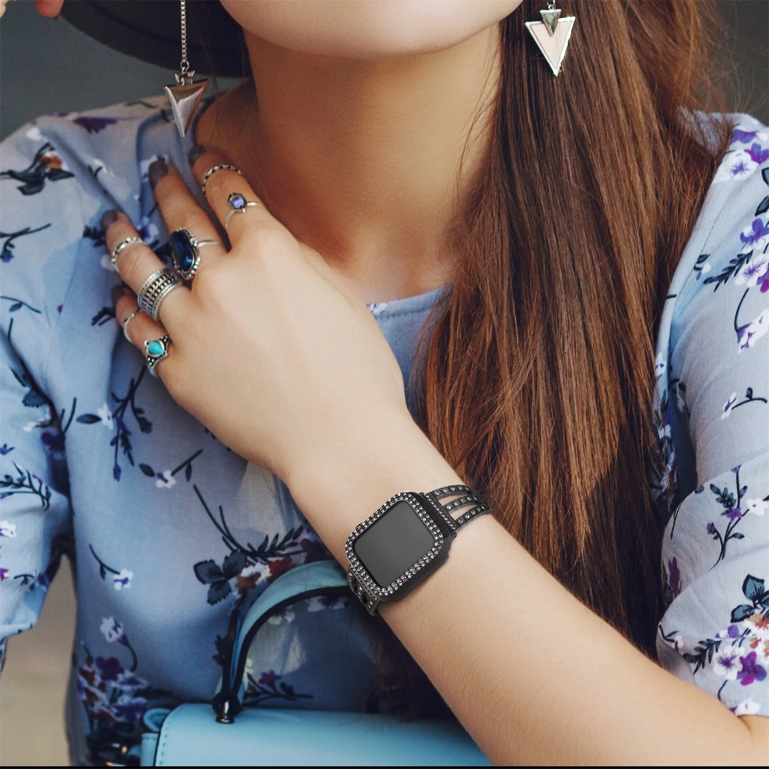 Diamond Case+strap for Apple watch band 45mm 41mm 44mm 42mm 38/40mm Iwatch 7 6 5 4 Accessories Stainless steel+leather bracelet