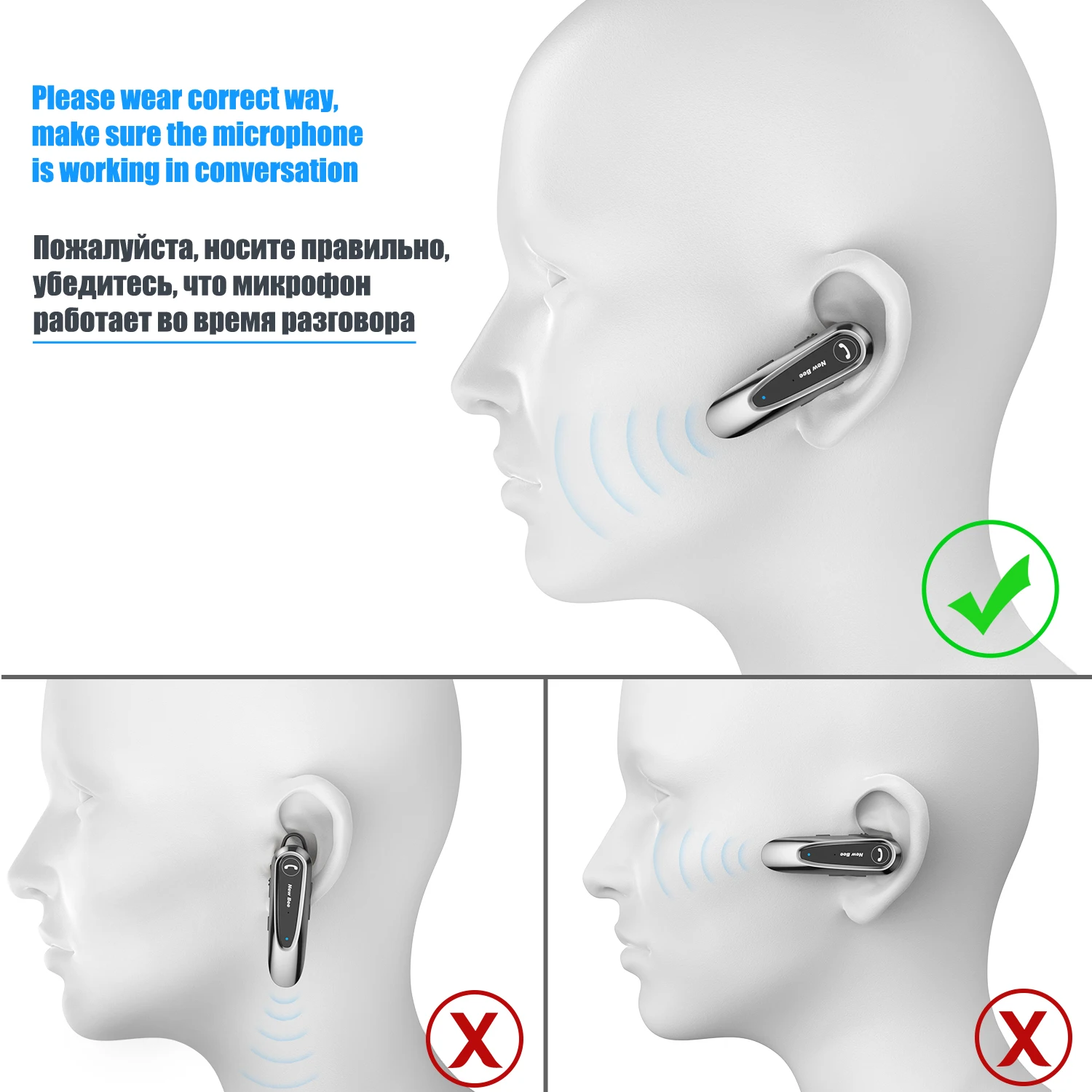 New Bee B45 Bluetooth 5.0 Headset Wireless Earphone Headphones with Dual Mic Earbuds Earpiece CVC8.0 Noise Reduction for Driving