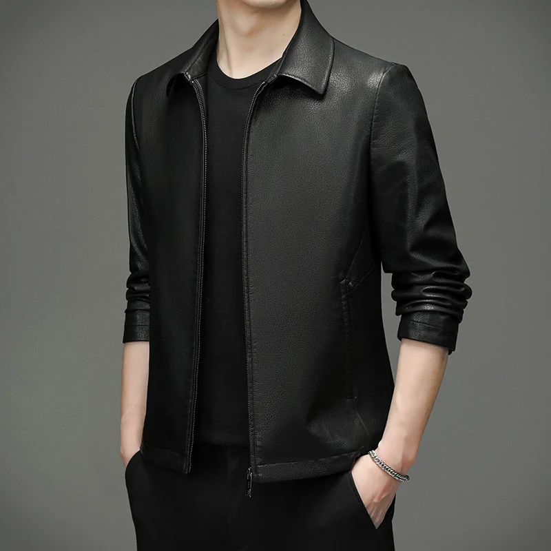 

Haining Clothing New Casual Black Leather Jacket Men's Coat in Spring 2022