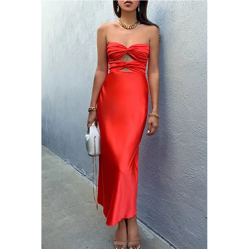 

Fashion Women's Evening Dress Solid Color Knotted Pleated Sleeveless Off Shoulder Slim Fit Cocktail Summer Dress Streetwear Y2k