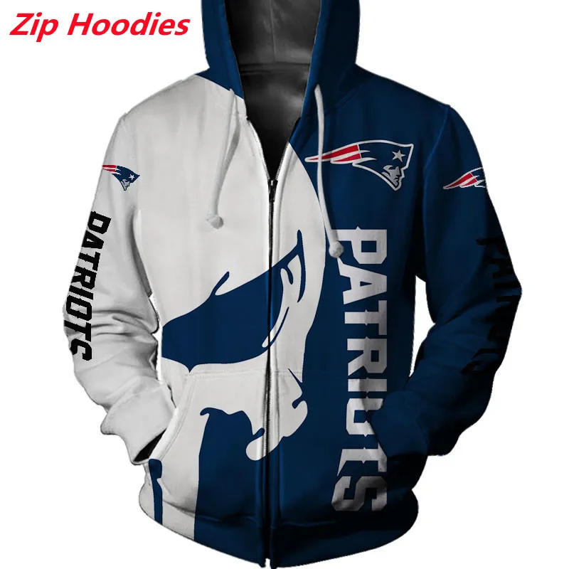 

Fashion MAN JACKET sportswear New England men's Stitching design white skull geometric pattern printing Patriots zipper Hoodie