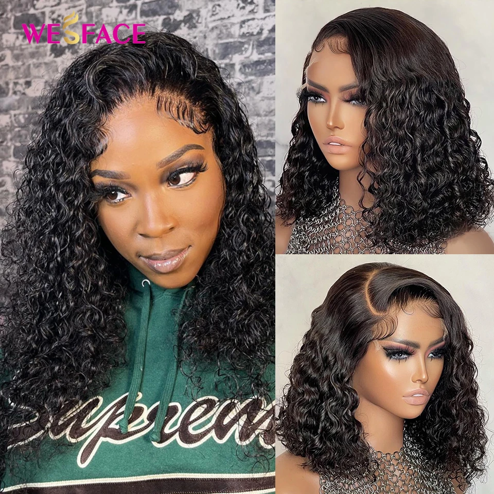 Brazilian Short Curly Bob T Part Human Hair Wigs PrePluck With Baby Hair Deep Wave For Women Transparent Lace Closure Wig Remy