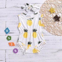2022 summer baby girls clothes sleeveless romper tassel pineapple bodysuit headband sets infant outfits girl clothing 3 18m