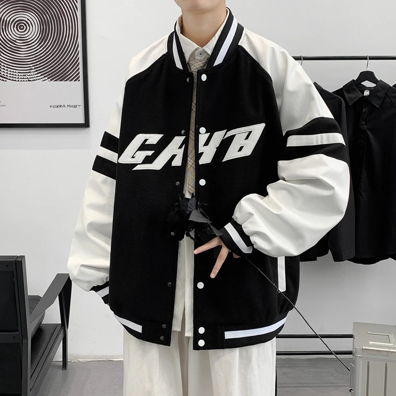 

2022 Autumn Men Harajuku Baseball Jacket Letter Splicing Air Pilot Bomber Overcoat Coats Hip Hop Male College Varsity Jackets