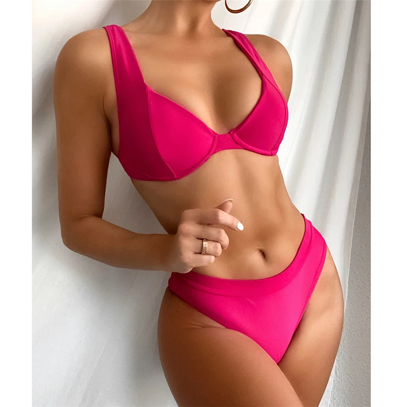 

High Waist Swimwear Women Push Up Bikini Set 2021 Summer Solid High Cut Brazilian Swimsuit Female 2 Piece Beachwear Biquini