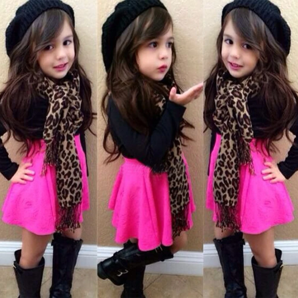 

3Pcs New Kids Baby Girls long-sleeved Coat + skirt + scarf Kids Clothes Set