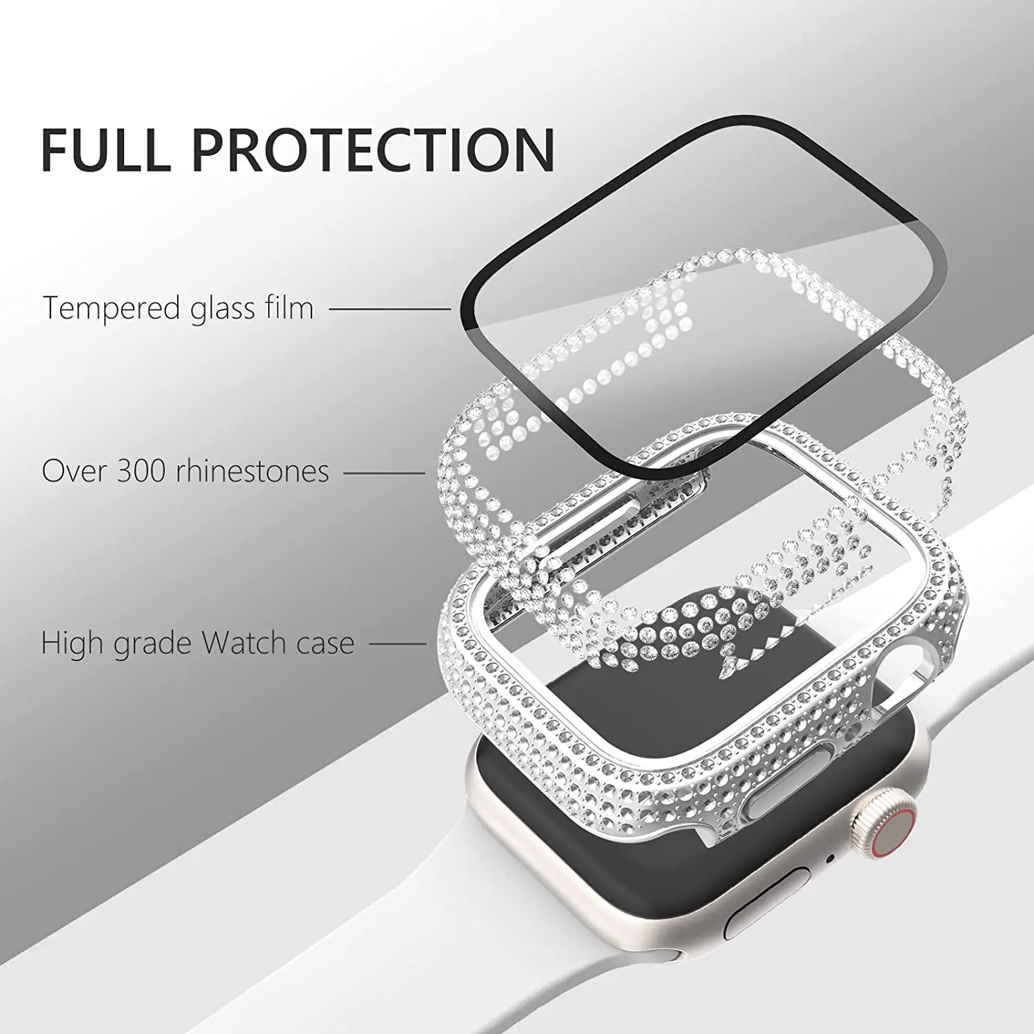 Smart Watch Case for Apple Watch Series 7,Diamond Protective Cover with built-in screen protector For iWatch 41MM 45MM