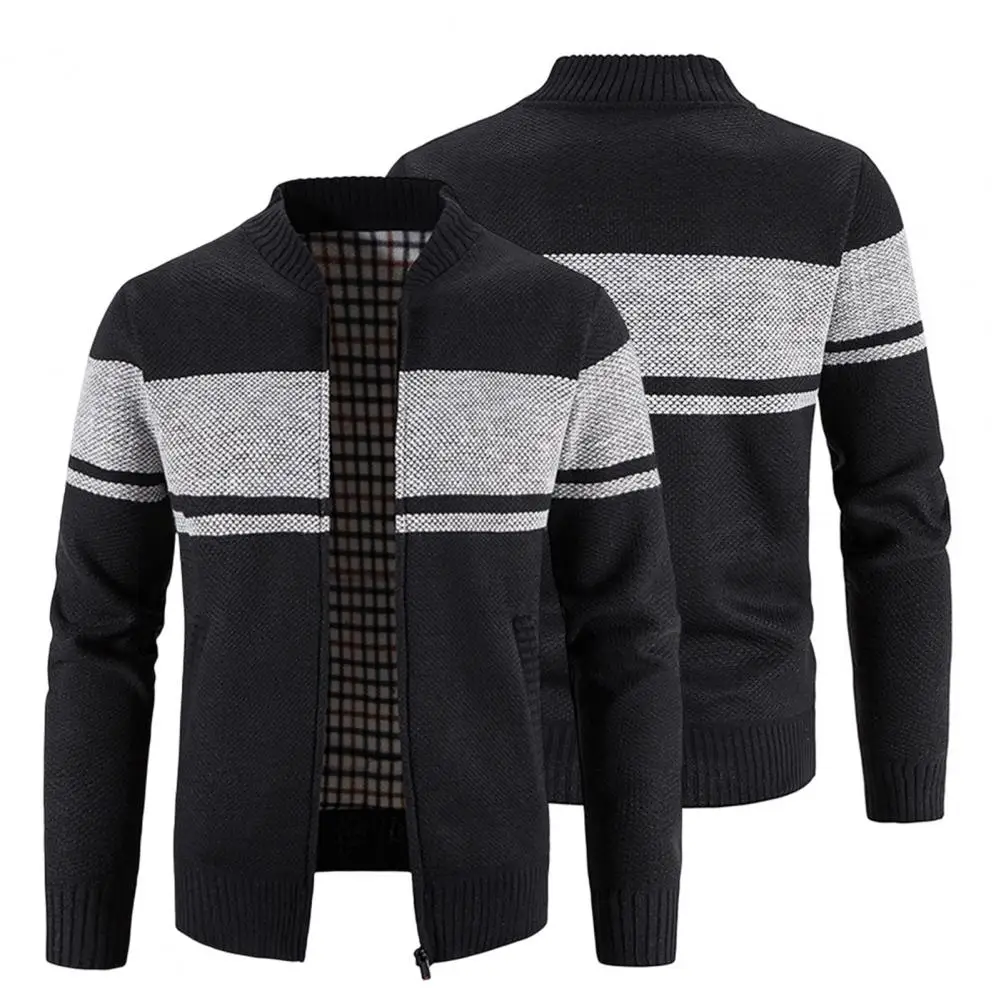 

Cardigan Anti-pilling Wear-resistant Color Matching Men Sweater Jacket for Work