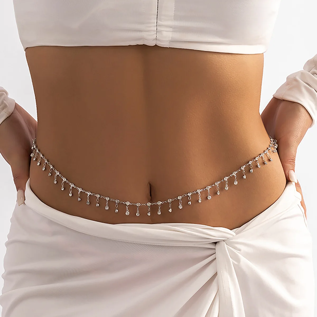 

Sexy Tassel Waist Chain Belt Zircon Rhinestone Belly Body Chain Fashion Trend Jewelry For Women Festival Rave Party Accessories