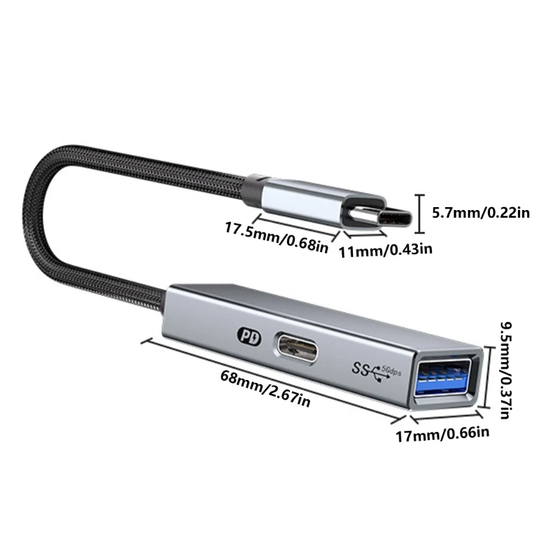 DXAB 2 в 1 USB C OTG адаптер для зарядки 3.2 Gen разветвитель PD60W кабель быстрой 5 Гбит/с