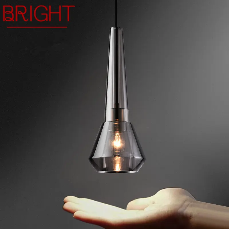 BRIGHT Nordic Brass Hanging Pendant Light LED Modern Simply Creative Crystal Smoky Grey Chandelier Lamp For Home Bedroom