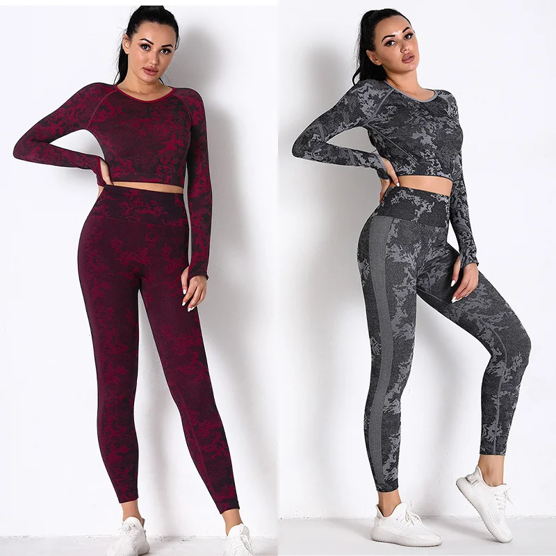 

Yoga Set Women Seamless Gym Sport Clothing Long Sleeve Top Shirts High Waist Leggings Gym Fitness Clothing Workout Sports Suit