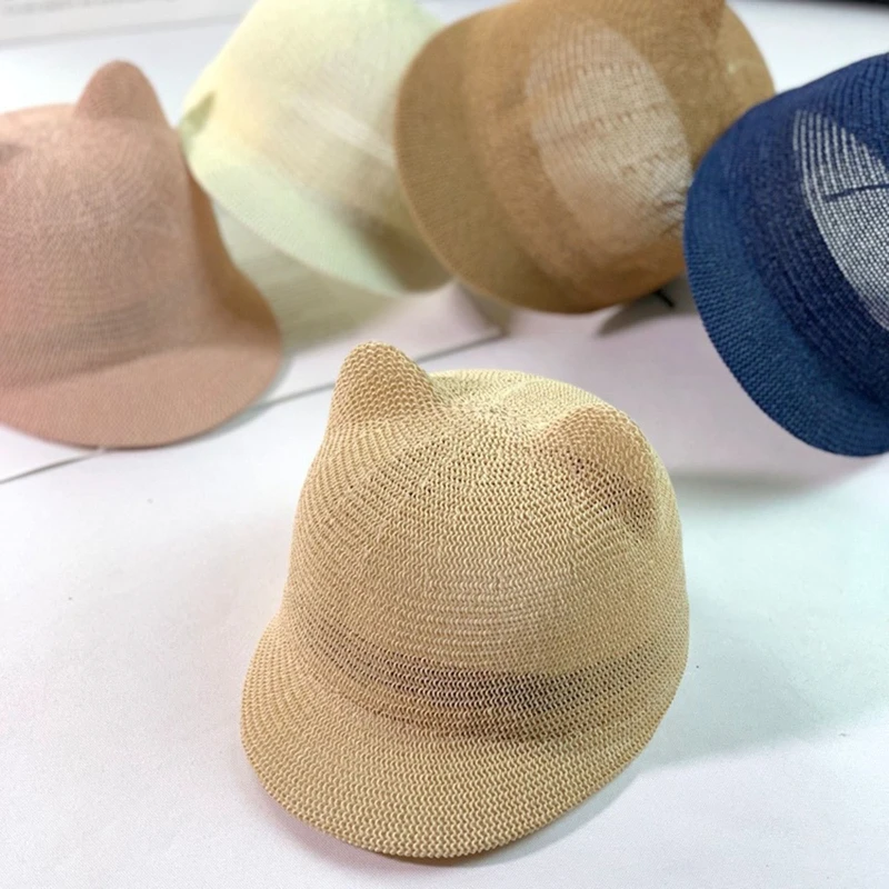 

Y3NF Cute Baby Hat With Ears Summer Straw Mesh Kids Hat Sunscreen Sun Hats