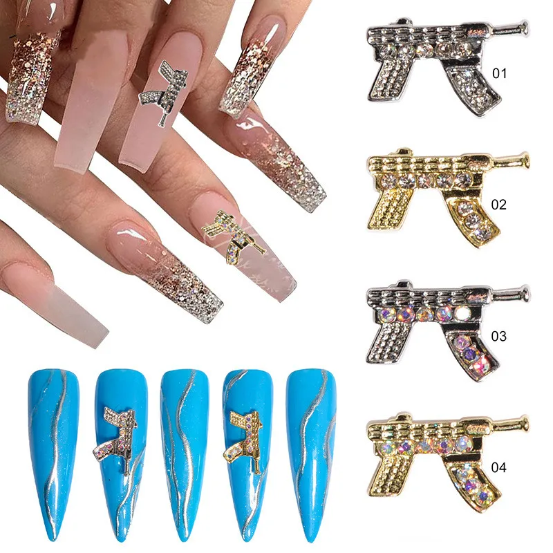 

20PC Submachine Gun Nail Decors Full Crystals,Rhinestones Punk Vantige Manicure DIY Supply 3D Alloy Nail Art Accessories10*15MM