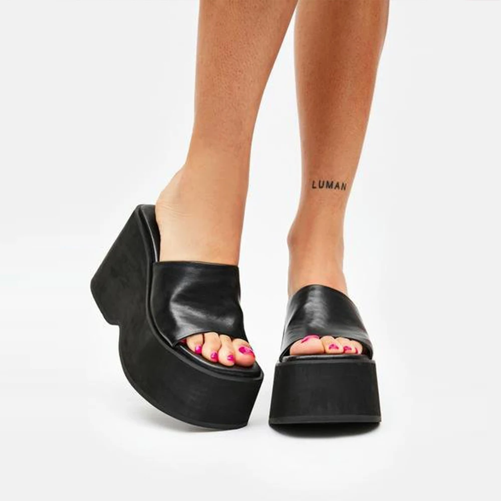 

OPen Toe Platform Chunky Heeled Mules women's Sandals High Heels Leisure Trendy Wedges Slip On Summer Sandals Shoes For Women