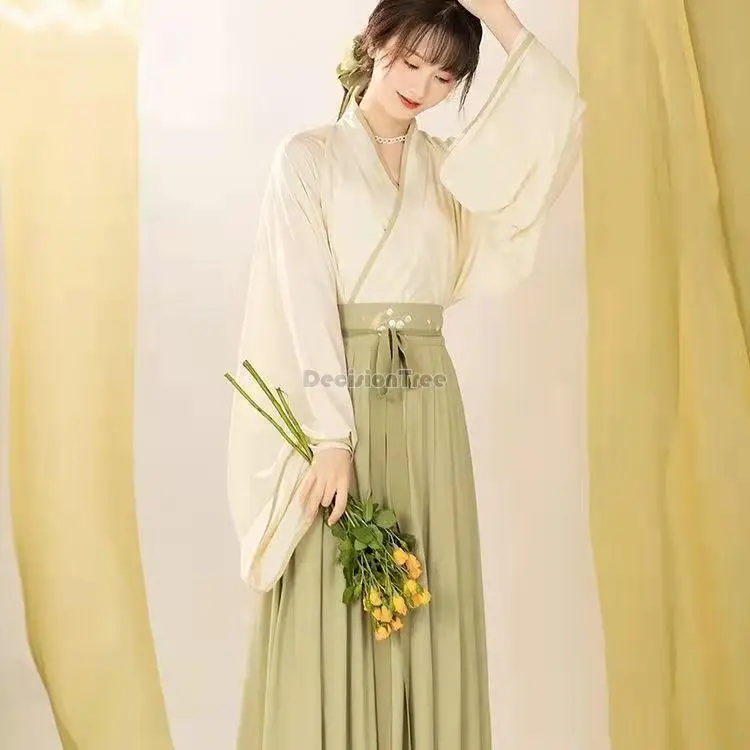 

2022 chinese embroidery improved ancient hanfu crossed collar elegant fairy women hanfu dress daily simple long costume g636