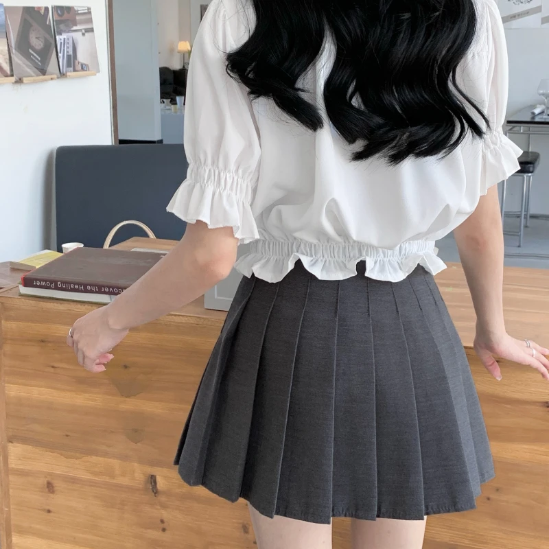 Женские юбки со складками для колледжа элегантная Милая Однотонная