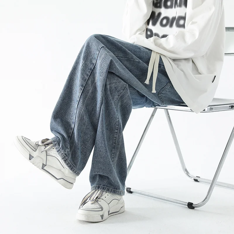 Blue Baggy Jeans Men Fashion Drawstring Casual Straight Jeans Men Streetwear Hip-hop Loose Denim Pants Mens Trousers S-3XL
