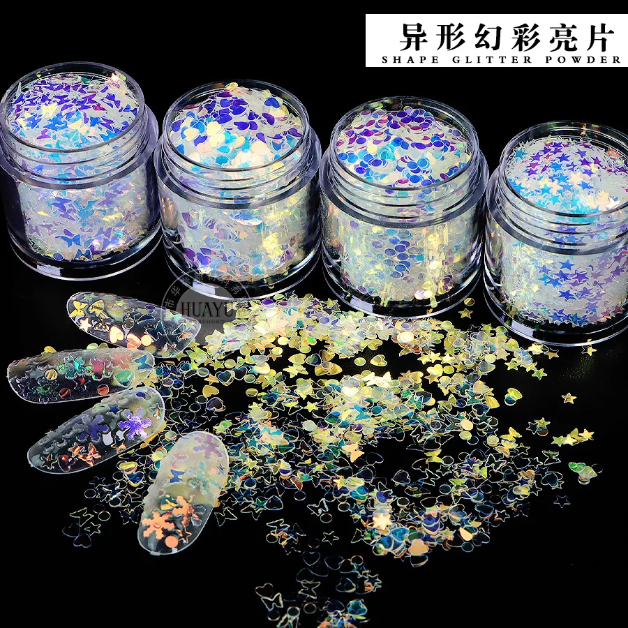 

3-6MM50g/bag Special-shaped Unique Sequin Nail Art Decals Butterfly Round Heart-shaped Cherry Blossom Design Nail Accessories
