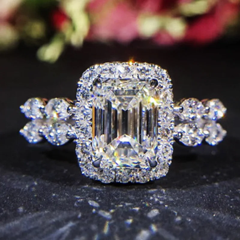 

Milangirl Double layer Silver Color Rings For Women Bridal Wedding Trendy Jewelry Engagement White Gold Color