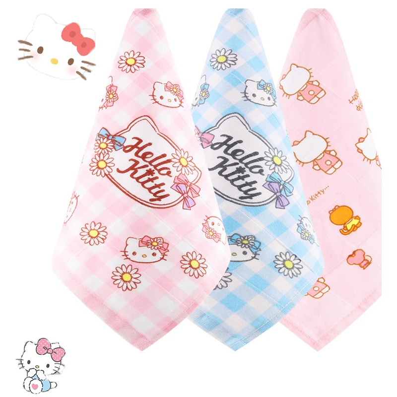 

1pcs Kawaii Sanriod KT cat anime Newborn Handkerchief Cotton Gauze Infant Face Towel Plush Toys For Kids Gift