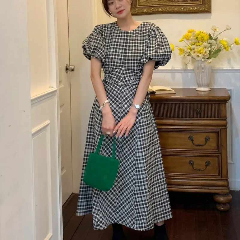 

Женское винтажное платье в клетку, повседневное ТРАПЕЦИЕВИДНОЕ приталенное платье средней длины с вырезами на талии, 2023