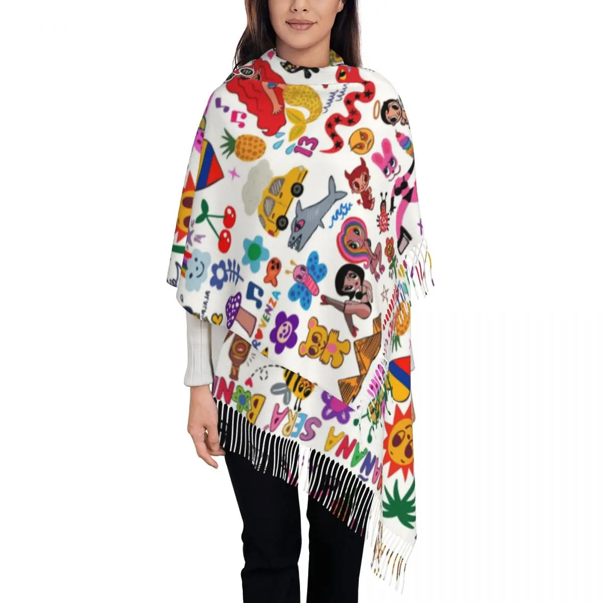 Женский шарф с кисточками Karol G красными волосами Bichota большая зимняя Осенняя шаль