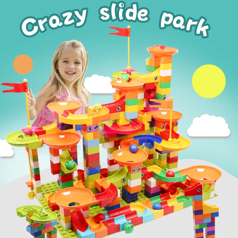 

74-404PCS Marble Race Run Block Big Size Building Blocks Plastic Funnel Slide DIY Assembly Bricks Educational Toys For Children