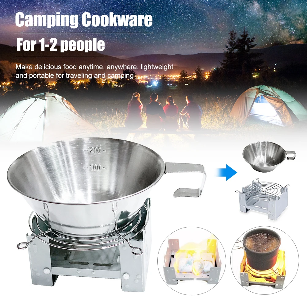 Outdoor Cookware Kit with Measuring Cup Foldable Stove Steam Rack Portable Camping Cooking Set Backpacking Hiking Accessories