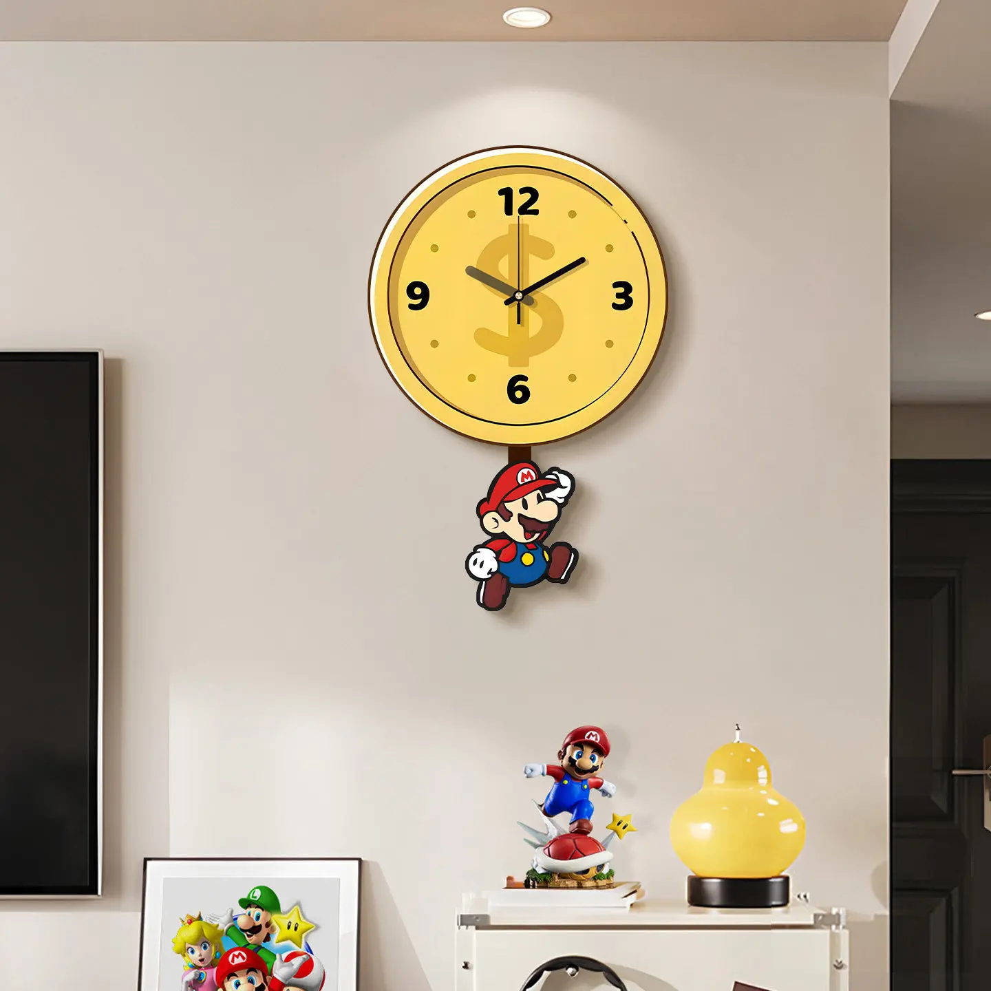 Фото Настенные часы Super Mario из дерева с бесшумным механизмом, милые мультяшные часы для декора дома, для гостиной, спальни, детской комнаты №3