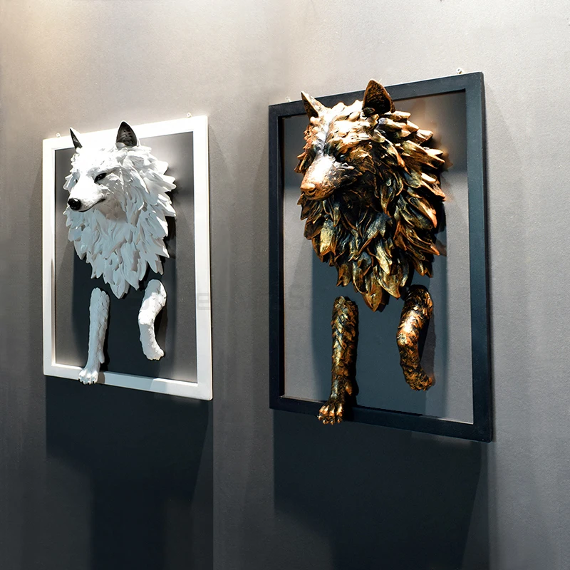 

3D Скульптура головы волка, украшение на стену, аксессуары для украшения дома, Геометрическая голова волка, абстрактная смола, скульптура, ук...
