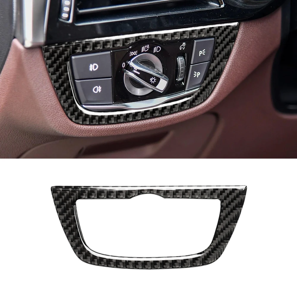 

For BMW 5 Series G30 G38 Car Headlight Lamp Switch Frame Decoration Cover Trim Sticker Auto Interior Accessories Carbon Fiber