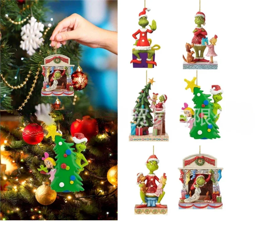 

New Green Haired Monster People Christmas Tree Pendants Decoration Acrylic Flat Plate Car Ornaments 6-8cm Backpack Keychain Gift
