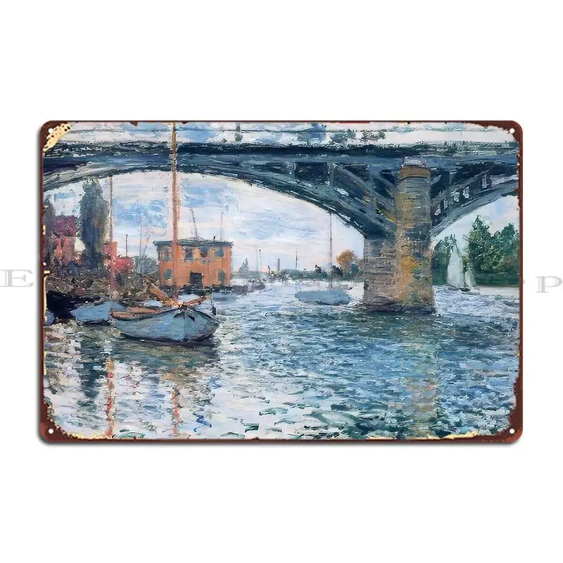 The Bridge At Argenteuil Grey Weather 1874 Claude Monet Металлическая табличка Pub Cinema Create Wall Cave Plates