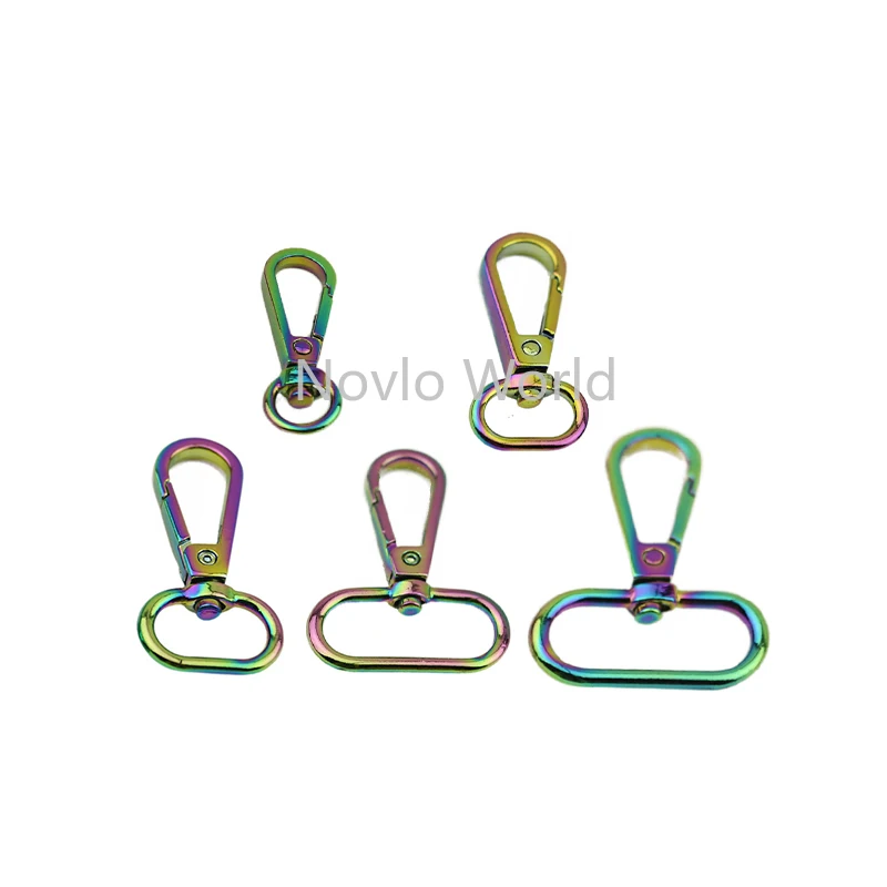 20-100pcs 7 Size New Rainbow Snap Hooks Swivel Clips Metal Buckles Leather Bag Keychain Dog Collar Wholesale Accessories
